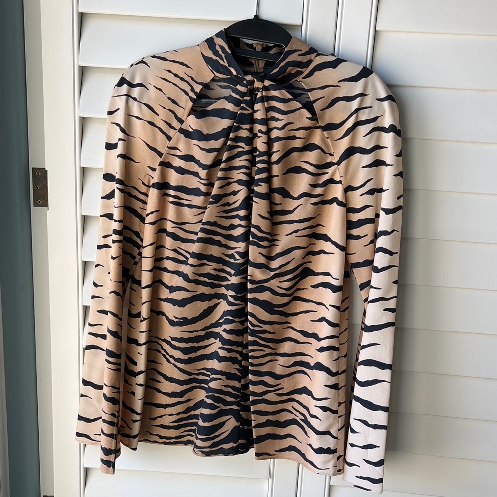 St. John Black and Tan Zebra Print Top